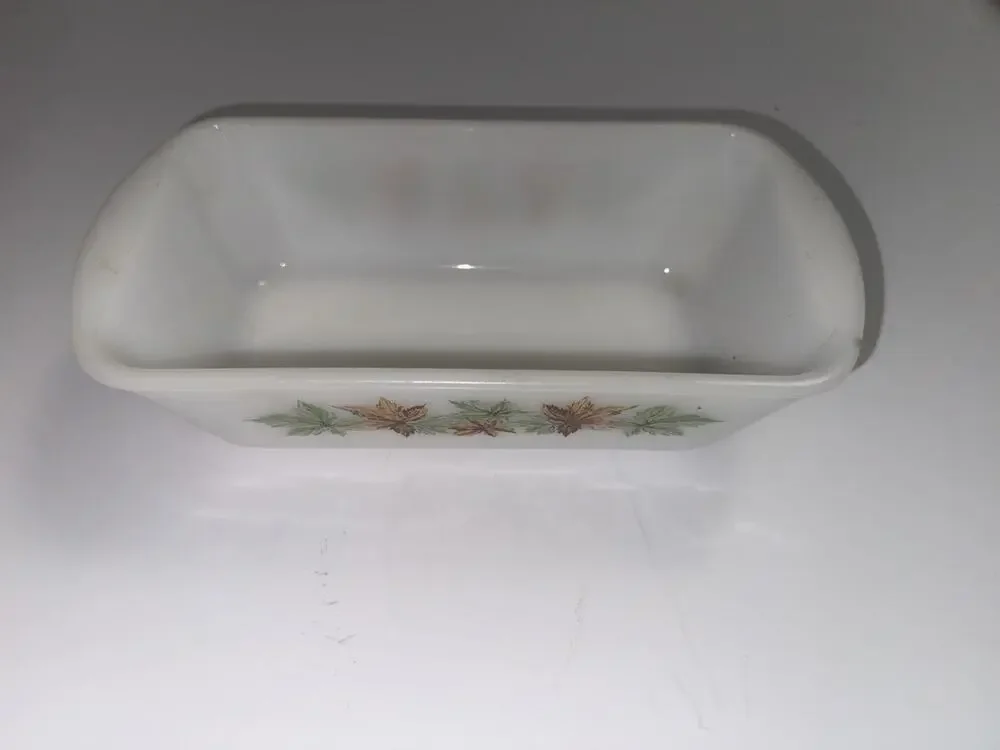 Vintage GlasBake Milk Glass Maple Leaf Loaf Pan J-522